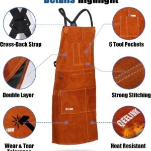 QeeLink Leather Welding Apron with 6 Pockets - Heat & Flame-Resistant Apron, 24'' X 42'', Adjustable M to XXXL 14 QeeLink Leather Welding Apron with 6 Pockets - Heat & Flame-Resistant Apron, 24'' X 42'', Adjustable M to XXXL - Image 6