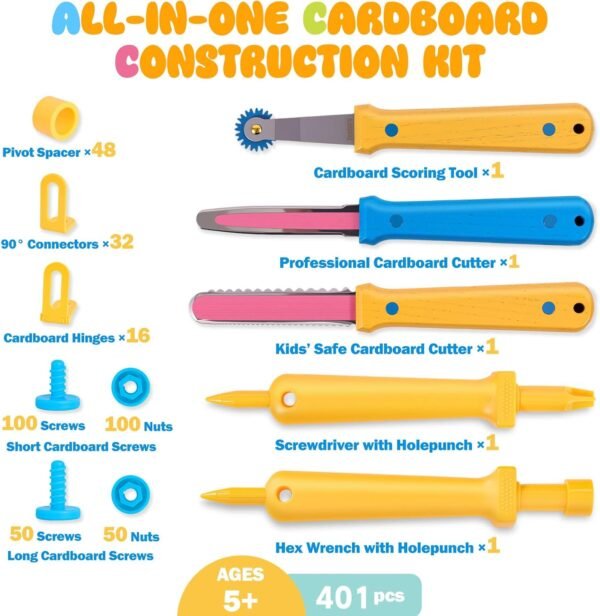 Zentara Cardboard Construction Toolbox Set with Wood Handle – 401PCS Complete Building Kit with Safe Cardboard Cutters for DIY Craft Item | STEM and STEAM Educational Toys for Boys and Girls Age 5+ 4 7120VHRRtxL. AC SL1500