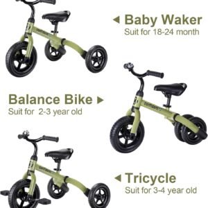 YGJT 3 in 1 Tricycle for Toddlers Age 2-5 Years Old, Folding Kids Balance Bike with Adjustable Seat and Removable Pedal, Toddler Bike Ride-on Toys for Infant, Gifts for Baby Boys Girls(Army Green) 13 YGJT 3 in 1 Tricycle for Toddlers Age 2-5 Years Old, Folding Kids Balance Bike with Adjustable Seat and Removable Pedal, Toddler Bike Ride-on Toys for Infant, Gifts for Baby Boys Girls(Army Green) - Image 4