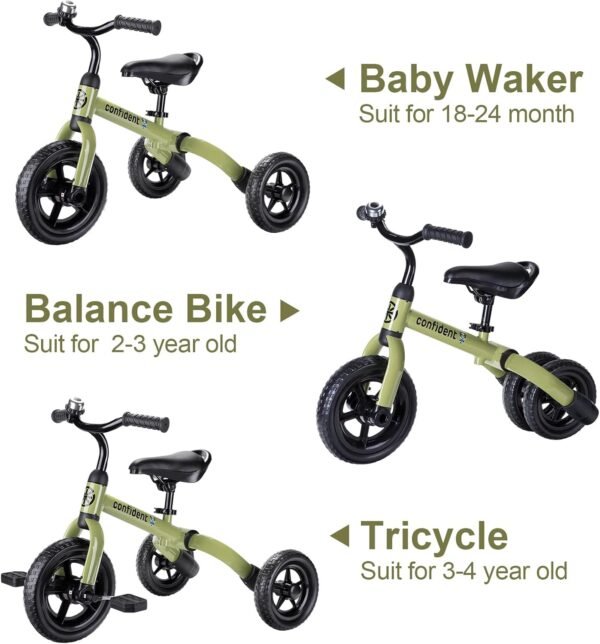YGJT 3 in 1 Tricycle for Toddlers Age 2-5 Years Old, Folding Kids Balance Bike with Adjustable Seat and Removable Pedal, Toddler Bike Ride-on Toys for Infant, Gifts for Baby Boys Girls(Army Green) 4 712RQVLUXTL. AC SL1500