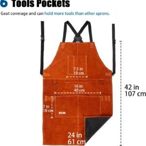 QeeLink Leather Welding Apron with 6 Pockets - Heat & Flame-Resistant Apron, 24'' X 42'', Adjustable M to XXXL 11 QeeLink Leather Welding Apron with 6 Pockets - Heat & Flame-Resistant Apron, 24'' X 42'', Adjustable M to XXXL - Image 3