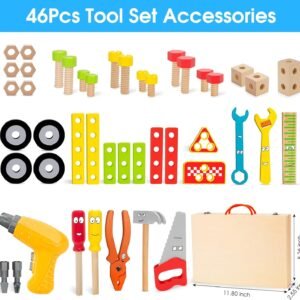 Kids Tool Set Toy with Drill, Stem Montessori Toys for 3 4 5 Years Old Boy Girl, 44 Pcs Wooden Toddler Tool Kits Inc Box, Learning Educational Construction Toy - Image 8