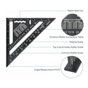 FEIRONG 3-in-1 Carpenter Square Tools,7" Triangle Square 10" L Shaped Ruler and Carpenter Pencil,Framing Square for Furniture and Cabinet Making - Image 4
