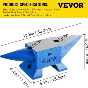 Happybuy Single Horn Anvil 22Lbs Steel Anvil Blacksmith for Sale Forge Steel Tools W/Round And Square Hole and Equipment Anvil Rugged Blacksmith Jewelers Durable and Robust Metalsmith Tool - Image 8