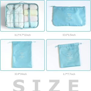 8 Set Packing Cubes for Suitcases Travel Luggage Packing Organizers,Travel Essentials Accessories Luggage Organizer with Shoe Bag Tioletry/Laundry Bag (light blue) - Image 8