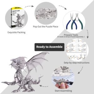 Piececool 3D Metal Puzzle Model Kits- Dragon Flame Metal Building Kit for Adults, Brain Teaser DIY 3D Dragon Puzzles Model Kits for Men, 115 Pcs - Image 5