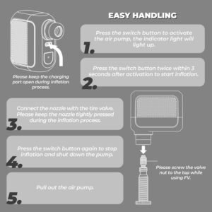 ROCKBROS Mini Bike Pump Portable Bike Tire Pump 100PSI Electric Bike Pump Mini Air Pump Tire Inflator Rechargeable with Presta Schrader Valve - Image 9