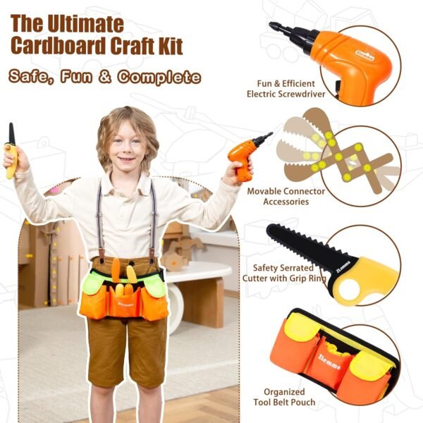 Kids Cardboard Construction Tool Set with Electric Drill & Tool Belt -258PCS, STEM Building Kit for Creative Craft Projects, Educational DIY Engineering Toy for Boys & Girls 3 716KwZHblaL. AC SL1500