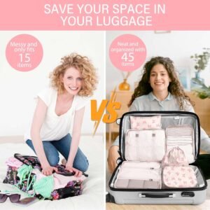 KPX 8 Set Packing Cubes for Travel, Luggage Packing Organizers Accessories Large Toiletries Bag for Clothes Shoes Cosmetics (8Set-Pink Bow) 13 KPX 8 Set Packing Cubes for Travel, Luggage Packing Organizers Accessories Large Toiletries Bag for Clothes Shoes Cosmetics (8Set-Pink Bow) - Image 6