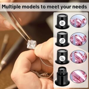 5 Pcs Jewelers Loupe with 30 x 36 mm Lens, Portable Magnifying Glass Eye Loops Magnifier Watch Jewelry Experimental Repair Tool for Textile Optical Circuit Coins, 5X 10X 15X 20X - Image 4
