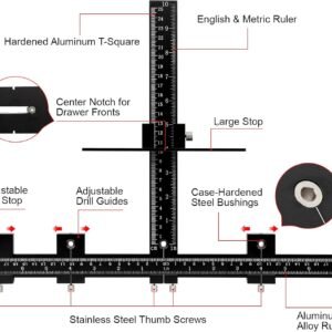 Cabinet Hardware Jig Tool - Adjustable Drill Template for Handles & Pulls on Drawers/Doors | All Aluminum Alloy with Center Punch & Carrying Bag 11 Cabinet Hardware Jig Tool - Adjustable Drill Template for Handles & Pulls on Drawers/Doors | All Aluminum Alloy with Center Punch & Carrying Bag - Image 3