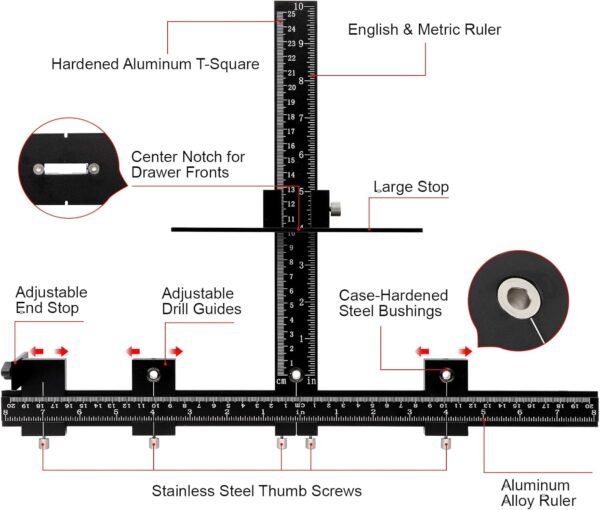 Cabinet Hardware Jig Tool - Adjustable Drill Template for Handles & Pulls on Drawers/Doors | All Aluminum Alloy with Center Punch & Carrying Bag 3 717MrhWgGdL. AC SL1500