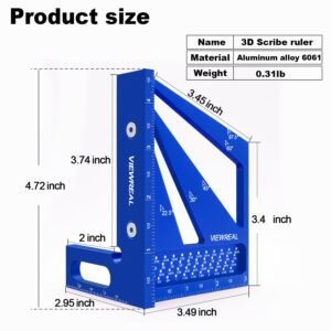 3D Multi Angle Measuring Ruler Aluminum Alloy Woodworking Square,Versatile Square Tool with Preset Angles from 22.5° to 90° Ideal Layout Tool for Carpentry, Engineering & DIY Projects - Image 3
