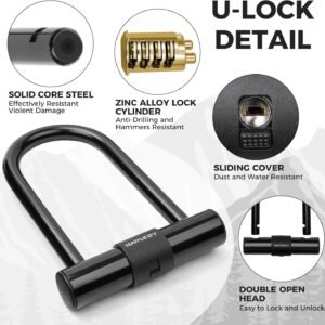 Hapleby Premium Bike Lock Set with 2 Keys, Bike U-Lock with 6 Feet Thickened Solid Steel Cable, Heavy Duty Anti Theft Bicycle U-Lock with Mounting Bracket for Road, Mountain, Folding Bike and Scooter 10 Hapleby Premium Bike Lock Set with 2 Keys, Bike U-Lock with 6 Feet Thickened Solid Steel Cable, Heavy Duty Anti Theft Bicycle U-Lock with Mounting Bracket for Road, Mountain, Folding Bike and Scooter - Image 3