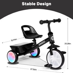 Bobike Toddler Tricycle for Ages 2-5 Years, Tricycle with 2 LED Light Wheels, Toddler Bike with 3-Position Seat and Rear Basket, Kids Bike Gift for Boys & Girl (Black) - Image 7