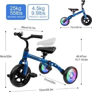 YGJT 3 in 1 Lighting Tricycle for Toddlers Age 2-5 Years Old, Folding Kids Balance Bike with Adjustable Seat and Removable Pedal, Toddler Bike Ride-on Toys for Infant, Gifts for Baby Boys Girls(Blue) 15 YGJT 3 in 1 Lighting Tricycle for Toddlers Age 2-5 Years Old, Folding Kids Balance Bike with Adjustable Seat and Removable Pedal, Toddler Bike Ride-on Toys for Infant, Gifts for Baby Boys Girls(Blue) - Image 7