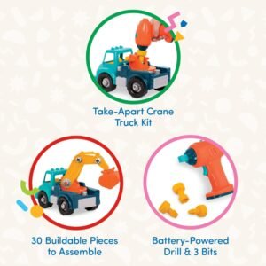 Battat – Classic Construction Toy – Pretend Play Tools – Toddler Trucks – Dexterity Building Toy – 3+ Years– Take – Apart Crane - Image 4