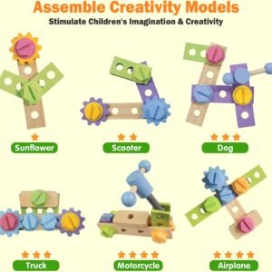 Aliex 38PCS Kids Wooden Truck Tool Set with Toy Drill for Toddlers Ages 3 4 5 6,Montessori STEM Educational Learning Construction Workbench Pretend Play Tool Kit,Birthday Sensory Gift for Boys Girls - Image 8