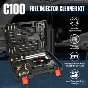 C100 Fuel Injector Cleaner Kit,Non-dismantle Fuel Injector Cleaner Machine,1000ML 150PSI Fuel Injection Systems Cleaning Tools with Various Adapters and Packing Box for Gasoline Injectors - Image 3