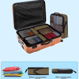 4 PCS Set Compression Packing Cubes for Travel, Lightweight Packaging Organizer Bags for Carry On Space Saving, Travel Essentials Cubes for Suitcase Backpack, Brown - Image 7