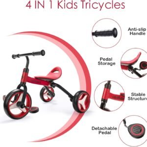 YGJT 4 in 1 Tricycle for Toddlers Age 2-5, Folding Toddler Bike Kids Trike Tricycles with Adjustable Seat and Removable Pedal, Baby Balance Bike Ride-on Toys Gift for Baby Boys Girls Birthday 17 YGJT 4 in 1 Tricycle for Toddlers Age 2-5, Folding Toddler Bike Kids Trike Tricycles with Adjustable Seat and Removable Pedal, Baby Balance Bike Ride-on Toys Gift for Baby Boys Girls Birthday - Image 7