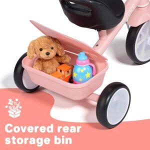 Bobike Toddler Tricycle for Ages 2-5 Years, Tricycle with 2 LED Light Wheels, Toddler Bike with 3-Position Seat and Rear Basket, Kids Bike Gift for Boys & Girl (Pink) - Image 3