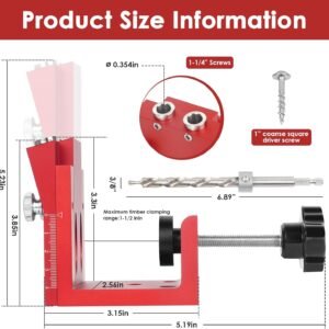 Pocket Hole Jig Kit, Adjustable Aluminum Pocket Hole System, Portable Screw Jig Set Guides Joint Carpentry Locator Woodworking Tools with Wooden Hole Plugs - Image 4
