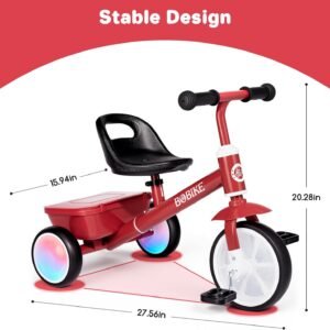 Bobike Toddler Tricycle for Ages 2-5 Years, Tricycle with 2 LED Light Wheels, Toddler Bike with 3-Position Seat and Rear Basket, Kids Bike Gift for Boys & Girl (Red) 15 Bobike Toddler Tricycle for Ages 2-5 Years, Tricycle with 2 LED Light Wheels, Toddler Bike with 3-Position Seat and Rear Basket, Kids Bike Gift for Boys & Girl (Red) - Image 7