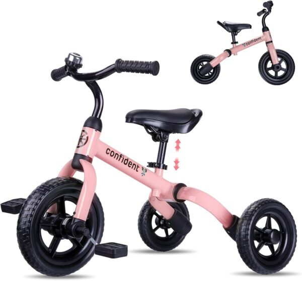 YGJT 3 in 1 Tricycle for Toddlers Age 2-5 Years Old, Folding Kids Balance Bike with Adjustable Seat and Removable Pedal, Toddler Bike Ride-on Toys for Infant, Gifts for Baby Girls Birthday(Pink) 2 71D+q3vWSkL. AC SL1500