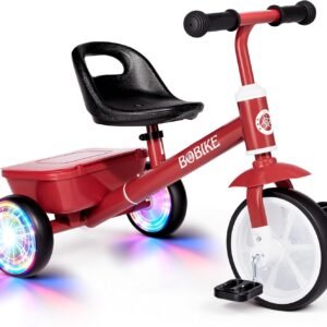 Bobike Toddler Tricycle for Ages 2-5 Years, Tricycle with 2 LED Light Wheels, Toddler Bike with 3-Position Seat and Rear Basket, Kids Bike Gift for Boys & Girl (Red) 10 Bobike Toddler Tricycle for Ages 2-5 Years, Tricycle with 2 LED Light Wheels, Toddler Bike with 3-Position Seat and Rear Basket, Kids Bike Gift for Boys & Girl (Red) - Image 2