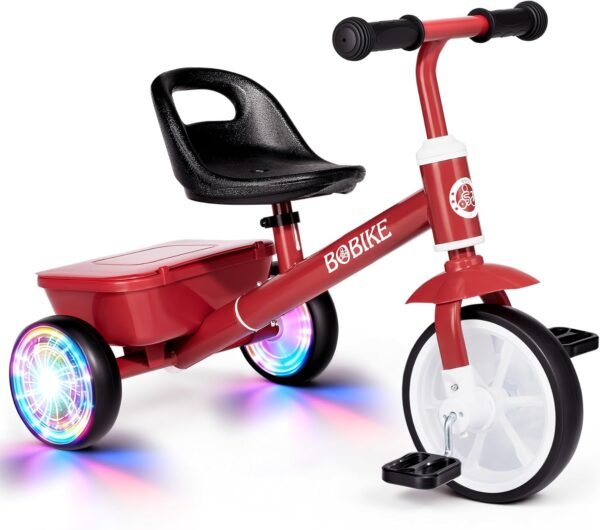 Bobike Toddler Tricycle for Ages 2-5 Years, Tricycle with 2 LED Light Wheels, Toddler Bike with 3-Position Seat and Rear Basket, Kids Bike Gift for Boys & Girl (Red) 2 71DrWC71ExL. AC SL1500