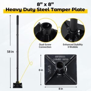 Tamper Tool: Heavy Duty 8"x 8" Steel Ground Tamper Tool for Garden Yard,58" Long Handle,Metal Hand Landscaping Tampers for Dirt,Soil,Concrete,Asphalt,Driveway Repairing,Pathway Ground Leveling - Image 3
