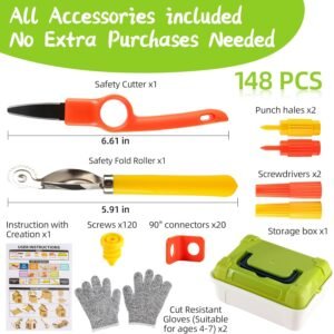 Cardboard Cutting Tools for Kids with Storage box,Safe DIY Cutter,148 PCS Construction Kit for Family & Team Activities,Creative Educational Toys Gift for Boys and Girls,5 6 7 9,Building Set,Ageds 4+ 12 Cardboard Cutting Tools for Kids with Storage box,Safe DIY Cutter,148 PCS Construction Kit for Family & Team Activities,Creative Educational Toys Gift for Boys and Girls,5 6 7 9,Building Set,Ageds 4+ - Image 4