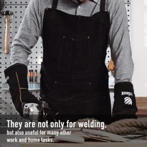LeaSeek Leather Welding Apron,Heat & Flame-Resistant Heavy Duty Work Apron with 6 Pockets,Woodworking Shop Apron - Image 7