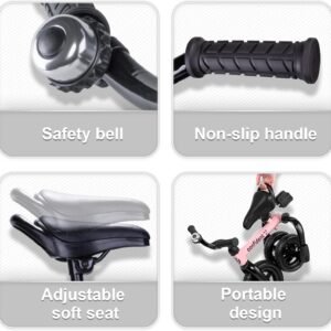 YGJT 3 in 1 Tricycle for Toddlers Age 2-5 Years Old, Folding Kids Balance Bike with Adjustable Seat and Removable Pedal, Toddler Bike Ride-on Toys for Infant, Gifts for Baby Girls Birthday(Pink) 15 YGJT 3 in 1 Tricycle for Toddlers Age 2-5 Years Old, Folding Kids Balance Bike with Adjustable Seat and Removable Pedal, Toddler Bike Ride-on Toys for Infant, Gifts for Baby Girls Birthday(Pink) - Image 6