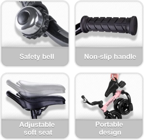 YGJT 3 in 1 Tricycle for Toddlers Age 2-5 Years Old, Folding Kids Balance Bike with Adjustable Seat and Removable Pedal, Toddler Bike Ride-on Toys for Infant, Gifts for Baby Girls Birthday(Pink) 6 71IRcl8a2IL. AC SL1500