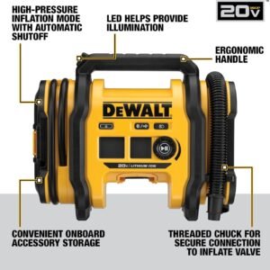 DEWALT Tire Inflator Portable Air Compressor 20V MAX, Car Air Pump with Automatic Shut Off, LED Light, Tool Only (DCC020IB) - Image 3
