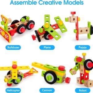 Kids Tool Set Toy with Drill, Stem Montessori Toys for 3 4 5 Years Old Boy Girl, 44 Pcs Wooden Toddler Tool Kits Inc Box, Learning Educational Construction Toy - Image 5