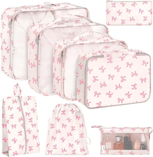 KPX 8 Set Packing Cubes for Travel, Luggage Packing Organizers Accessories Large Toiletries Bag for Clothes Shoes Cosmetics (8Set-Pink Bow) 2 71M7Xgk9K5L. AC SL1500