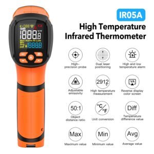 MESTEK Infrared Thermometer Temperature Gun -40℉~2912℉, High Temp Thermometer with Thermocouple Probe, Non-contact Digital Laser Thermometer Gun 50:1 Pyrometer for Industrial HVAC Forge Metal Smelting - Image 3