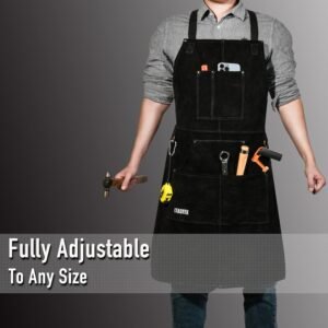 LeaSeek Leather Welding Apron,Heat & Flame-Resistant Heavy Duty Work Apron with 6 Pockets,Woodworking Shop Apron - Image 8