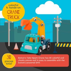 Battat – Classic Construction Toy – Pretend Play Tools – Toddler Trucks – Dexterity Building Toy – 3+ Years– Take – Apart Crane - Image 3