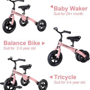 YGJT 3 in 1 Tricycle for Toddlers Age 2-5 Years Old, Folding Kids Balance Bike with Adjustable Seat and Removable Pedal, Toddler Bike Ride-on Toys for Infant, Gifts for Baby Girls Birthday(Pink) 14 YGJT 3 in 1 Tricycle for Toddlers Age 2-5 Years Old, Folding Kids Balance Bike with Adjustable Seat and Removable Pedal, Toddler Bike Ride-on Toys for Infant, Gifts for Baby Girls Birthday(Pink) - Image 5