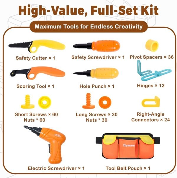 Kids Cardboard Construction Tool Set with Electric Drill & Tool Belt -258PCS, STEM Building Kit for Creative Craft Projects, Educational DIY Engineering Toy for Boys & Girls 4 71RAeg H rL. AC SL1500