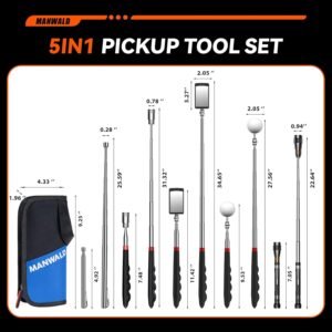 Telescoping Magnetic Pickup Tool Set with Portable Bag, Extendable Flashlight with 360° Inspection Mirror, Christmas Stocking Stuffers for Men Adults, Gifts for Men Mechanics, and Handymen, Blue - Image 3