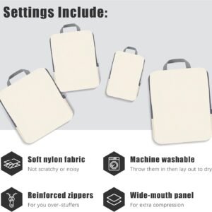 4 Set Compression Packing Cubes Travel - Travel Accessories Expandable Packing Organizers for Carry On - Essentials Luggage Bags - Beige - Image 4