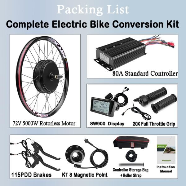 72V 5000W Electric Bike Conversion Kit 150Mm Dropout Rear Wheel 24-29 Inch MTX39 5KW Mountain Bike Kit W/80A 3-Mode Controller,PAS,Twist Throttle,Display,Speed 100Km/H 8 71RaivWneDL. AC SL1500