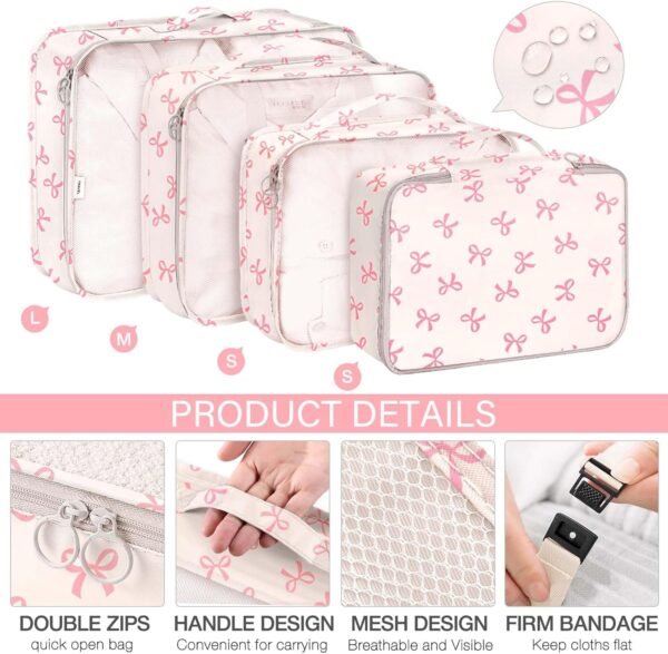 KPX 8 Set Packing Cubes for Travel, Luggage Packing Organizers Accessories Large Toiletries Bag for Clothes Shoes Cosmetics (8Set-Pink Bow) 4 71Rl0Wn6NfL. AC SL1500
