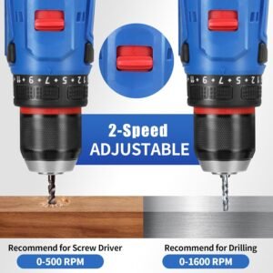 Cordless Drill Set,18V Brushless Power impach driver with Battery and Charger, 3/8" Keyless Chuck, Variable Speed, Drill Driver Bits Kit for Drilling and Tightening/Loosening Screws - Image 4