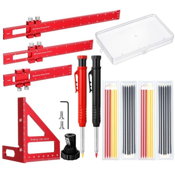 32 Pack Woodworking Ruler Precision Metal Slide Rule 3D Multi-Angle Measuring Ruler Miter Triangle Rule and Mechanical Carpenter Pencils with Sharpener for Carpenters Craftsmen Builders 2 71T8tjz397L. SL1500